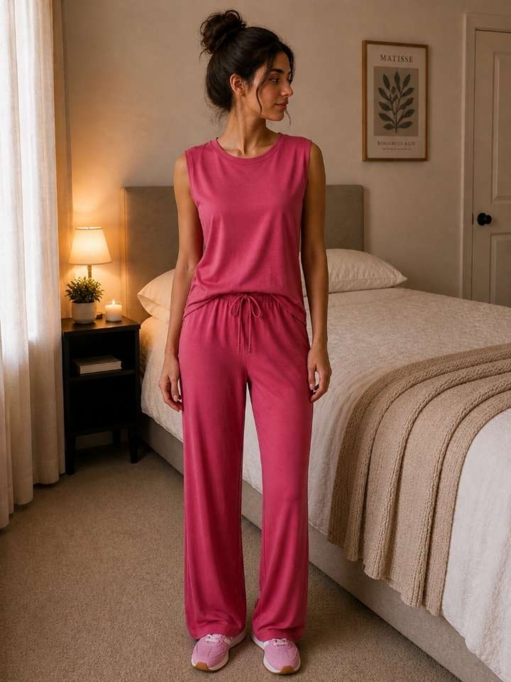 Sleeveless Cozy Lounge Set in Rose Pink